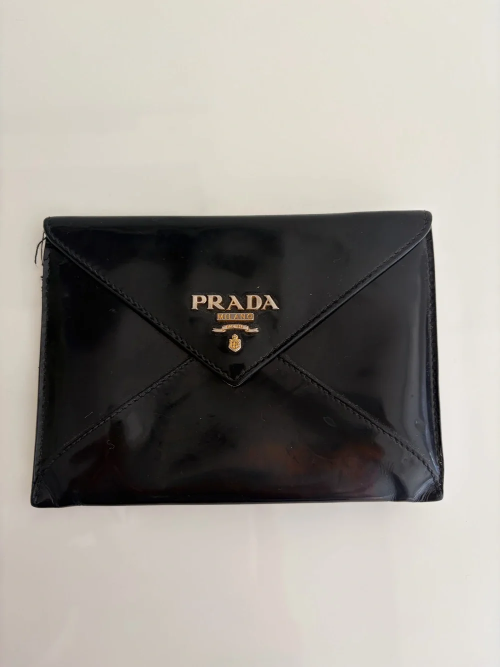 Vintage Prada Black Box Calf Leather Envelope Card Holder Made in Italy
